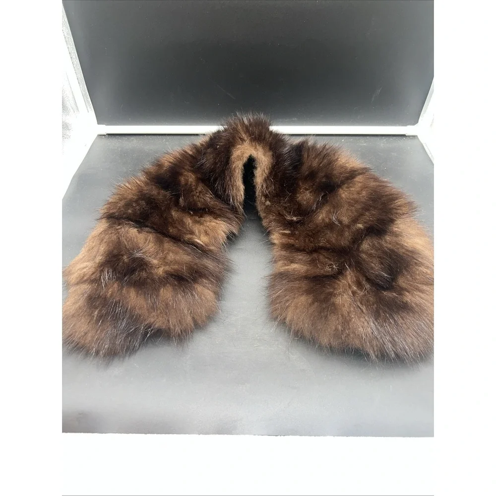 VTG Genuine Mink Fur Collar Brown Lined w/ Hook & Eye Closure 1960s 28